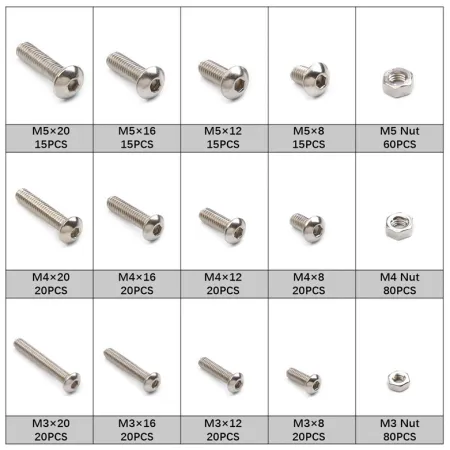 Zestaw 440 śrub Hex ze stali nierdzewnej