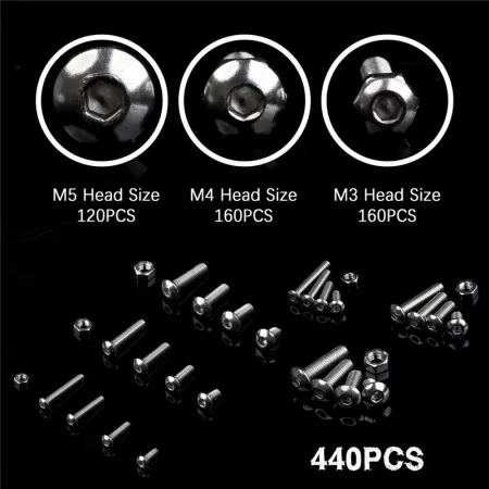 Zestaw 440 śrub Hex ze stali nierdzewnej