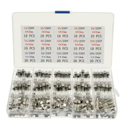 Zestaw 200 bezpieczników 20mm 30mm 250V 0.1A–20A