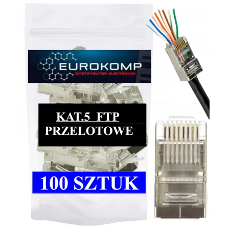 Wtyk RJ45 kat5e drut pass through ekran
